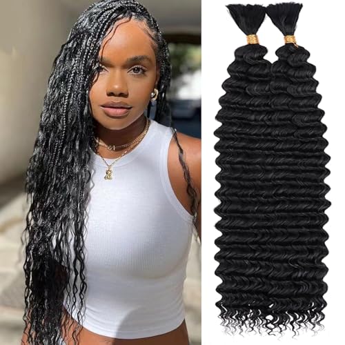 Samtress 20 Inch Deep Wave Bulk Braiding Hair 2 Bundles No Weft Curly Hair Synthetic Wet and Wavy Boho Braids Hair Extensions for Women Natural Black (#1B) von Samtress