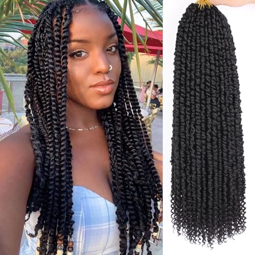 Samtress 22 Zoll Passion Twist Crochet Hair 8 Packs Natural Black Pre Looped Corchet Braids for Women Bomb Pre Twisted Water Wave Crochet Braids Curly Bohemian Synthetic Braiding Hair Extensions (#1B) von Samtress