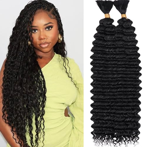 Samtress 24 Inch Deep Wave Bulk Braiding Hair Synthetic 2 Bundles Natural Black Wet and Wavy Boho Braids Hair Extensions No Weft for Women (#1B) von Samtress