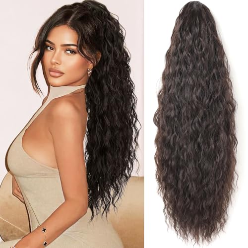 Samtress 24 Inch Drawstring Ponytail Hair Extensions Dark Brown Long Curly Wavy Ponytail Natural Wavy Synthetic Hairpiece for Women (#4) von Samtress