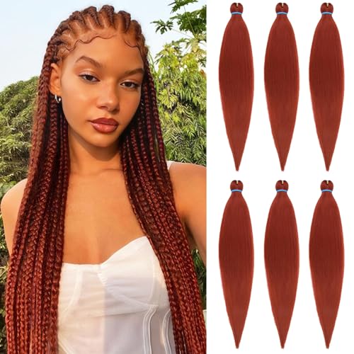 Samtress 24 Inch Pre Stretched EZ Braiding Hair 6 Packs Professional Kanekalon Soft Yaki Texture Synthetic Fiber Copper Red Hot Water Setting Crochet Braids Hair Extensions for Women (#350) von Samtress