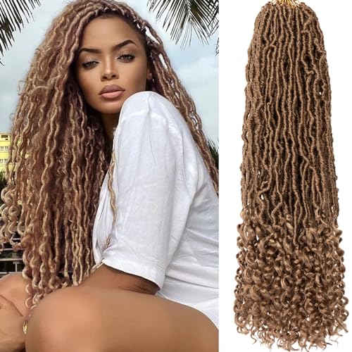 Samtress 24 Zoll 7 Packungen Göttin Neue Falsche Locs Haken Haar mit lockigen Enden Honig Blond Pre-Locs Zöpfe Haarverlängerungen für Frauen von Samtress