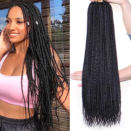 Samtress 24 Zoll 8 Packs Box Braids Crochet Hair Pre-looped Knotless Medium 3X Braids Natural Black 144 Strands Boho Braids Hair Extensions for Woman Long Box Braids Crochet Hair Synthetic (#1B) von Samtress