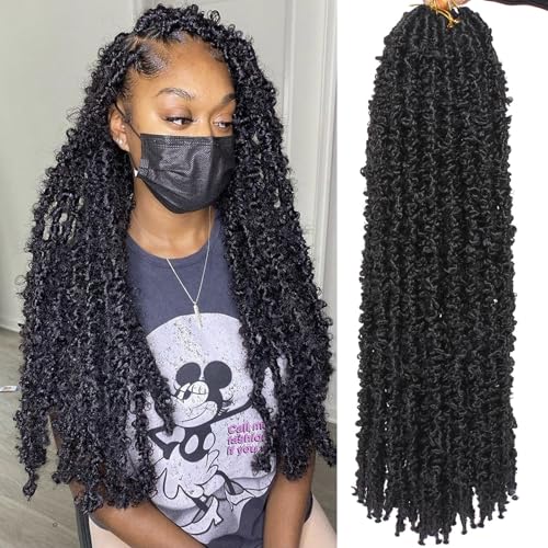 Samtress 24 Zoll Butterfly Faux Locs Crochet Hair 6 Packs Long Distressed Locs Crochet Braids Synthetic Natural Black Pre Looped Soft Locs Braids Hair Extensions for Women (#1B) von Samtress