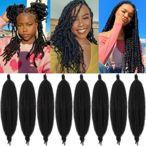Samtress 24 Inch Pre Separated Springy Afro Twist Hair 8 Packs Pre Fluffed Popping Spring Twist for Crochet Locs Natural Black Marley Twist Braiding Hair Synthetic for Black Women (#1B) von Samtress