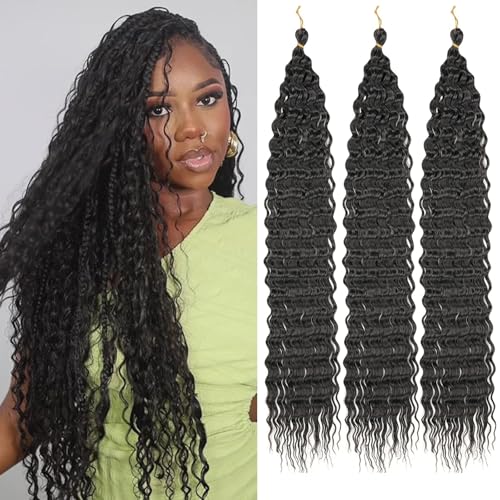 Samtress 30 Inch Ocean Wave Crochet Hair 3 Packs Natural Black Bohemian Twist Crochet Braids Hair Extensions Long Deep Wave Crochet Hair Synthetic for Women (#1B) von Samtress