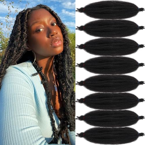Samtress 30 Inch Springy Afro Twist Hair 8 Packs Natural Black Pre-Separated Spring Twist Crochet Hair for Soft Locs Extension Natural Afro Kinky Curly Marley Braiding Hair Synthetic for Women (#1B) von Samtress