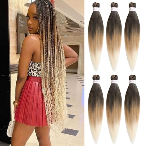 Samtress 36 Inch Pre Stretched Braiding Hair 6 Packs Long 3 Tone EZ Braid Hot Water Setting Synthetic Fiber Braiding Hair for Crochet Braids for Women (#1B/27/613) von Samtress