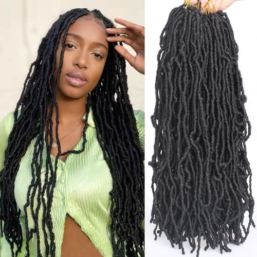 Samtress 45,7 cm künstliche Locs Häkelnadel Hair Soft Locs 7 Packs Pre-looped New Faux Locs Crochet Braids Natural Black Goddess Locs Crochet Hair Extension Curly Locs Braiding Hair Synthetic for von Samtress