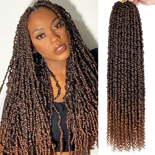 Samtress 55,8 cm vorgedrehtes Passionshaar für Frauen, 8 Packungen, Schatten, Braun, Bomb, Pre Twisted Water Wave Crochet Twist Pre Looped Curly Bohemian Synthetic Braiding Hair Extensions (#T30) von Samtress
