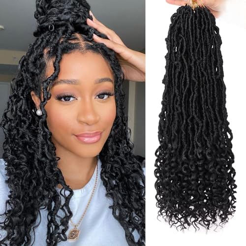 Samtress 7 Packs Faux Locs Crochet Hair With Curly Ends 18 Inch Pre-looped Braiding Hair Goddess Nu Locs Synthetic Braiding Hair Extensions Natural Black Soft Locs Crochet Hair for Women (#1B) von Samtress