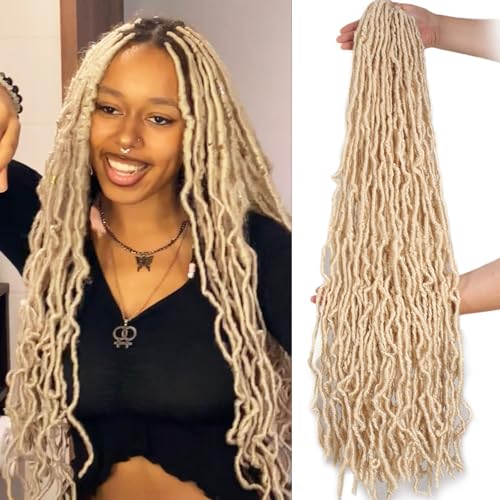 Samtress 7 Packs Long New Faux Locs Crochet Braids 36 Inch Pre-Looped Goddess Locs Crochet Hair Blonde Messy Soft Locs Crochet Hair for Women Soft Curly Faux Locs Braiding Hair Extension (#613) von Samtress