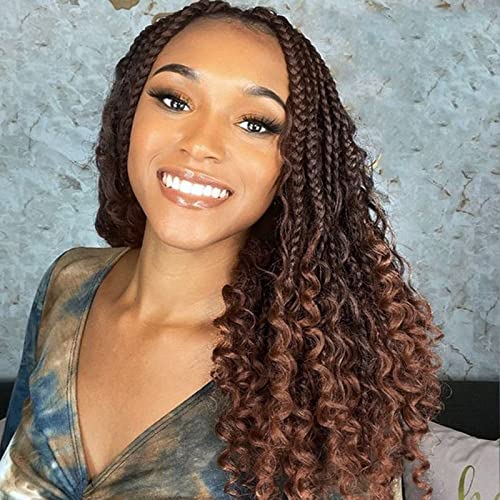 Samtress 8 Packs Boho Box Zöpfe Crochet Braids mit Curly Ends 14 Inch Ombre Brown Pre Looped Goddess Box Braids Messy Bohemian Hippie Synthetic Braiding Hair für Frauen (#T30) von Samtress