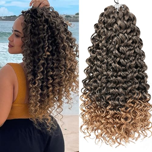 Samtress 8 Packs Curly Crochet Hair for Deep Wave Braids 18 Inch GoGo Curl Crochet Braids Synthetic Omber Blonde Ocean Wave Braiding Hair Extensions for Women (#T27) von Samtress