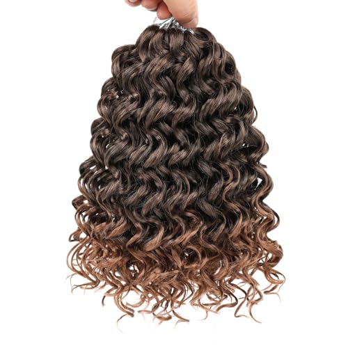 Samtress 8 Packs GoGo Curl Crochet Hair 10 Inch Deep Wave Braiding Hair Extensions Omber Brown Short Curly Crochet Braids for Water Wave Braids Synthetic for Women (#T30) von Samtress