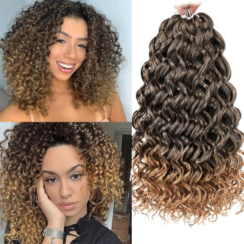 Samtress 8 Packs Short Curly Crochet Hair for Ocean Wave Braids 14 Inch Omber Blonde GoGo Curl Crochet Hair Synthetic Bohemian Water Wave Braiding Hair Extensions for Women (#T27) von Samtress