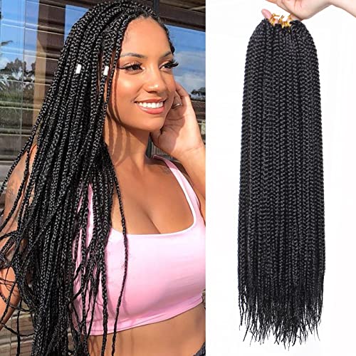 Samtress Box Braids Crochet Hair 45,7 cm vorgelockt, Knotless Medium 3 X Braids 144 Strands Boho Braids Hair Extensions 8 Packs Natural Black Box Braids for Women Synthetic Braiding Hair (#1B) von Samtress