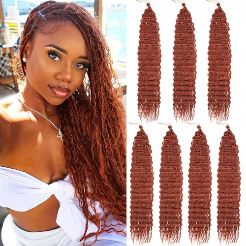 Samtress Copper Red Ocean Wave Crochet Hair 24 Inch 7 Packs Deep Wave Curly Braiding Hair Extensions Synthetic For Black Women (#350) von Samtress