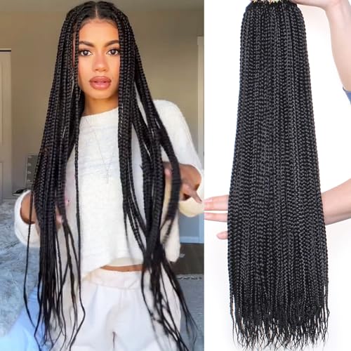 Samtress Crochet Hair 8 Packs Long Box Braids Synthetic 30 Inch Natural Black Goddess Box Braids for Women 144 Strands Pre-looped Boho 3X Braids Hair Extensions Crochet Braids (#1B) von Samtress