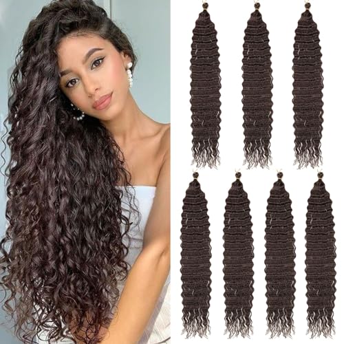 Samtress Dark Brown Ocean Wave Twist Crochet Hair 30 Inch Deep Wave Curly Braiding Hair Extensions 7 Packs Water Wave Crochet Hair Synthetic for Women (#4) von Samtress