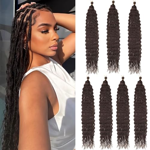 Samtress Deep Wave Crochet Hair 24 Inch Ocean Wave Twist Hair Synthetic 7 Packs Dark Brown Water Wave Curly Braiding Hair Extensions for Women (#4) von Samtress