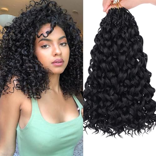 Samtress Gogo Curl Crochet Hair 14 Inch Ocean Wave Crochet Hair 8 Packs Natural Black Pre Looped Water Wave Crochet Braids Goddess Box Braids Curly Deep Wave Synthetic Braiding Hair for Women (#1B) von Samtress