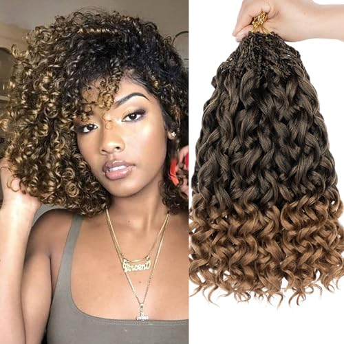 Samtress Gogo Curl Crochet Hair 14 Inch Pre Looped Ocean Wave Crochet Hair 8 Packs Ombre Honey Blonde Water Wave Braiding Hair Short Curly Bohemian Crochet Box Braids Synthetic for Women (#T27) von Samtress