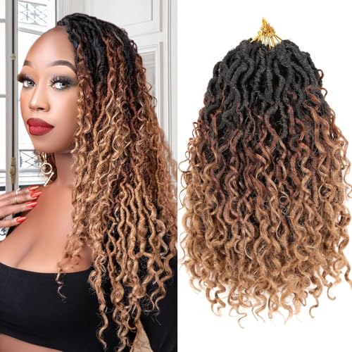 Samtress 10 Inch Goddess Faux Locs Crochet Hair for Black Women 8 Packs Pre-looped Soft River Locs Crochet Braids with Curly Ends Bohemian Hippie Locs Synthetic Braiding Hair Extensions (#1B/30/27) von Samtress
