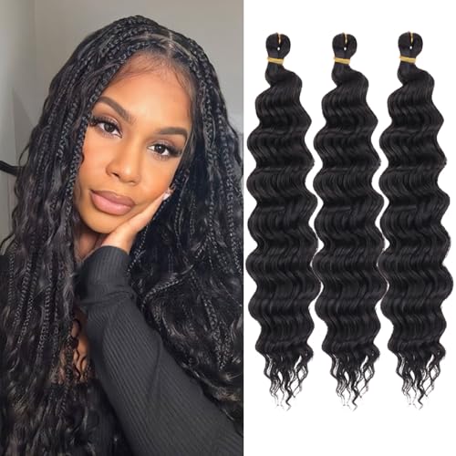 Samtress Short Ocean Wave Crochet Hair 14 Inch Deep Wave Crochet Hair Synthetic 3 Packs Natural Black Water Wavy Boho Braids Hair Extensions for Women (#1B) von Samtress