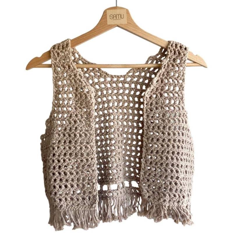 Boho Weste Beige Häkelweste Baumwolle Handgemacht Fair Produziert Outfit Für Frühling Und Sommer Essential Unisex Chic Stil von SamuAtelier