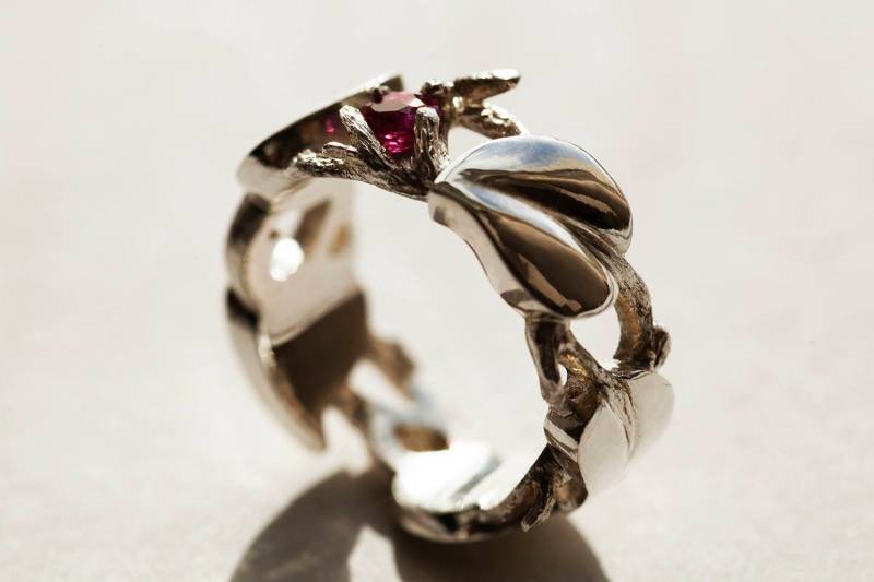 Silber Blatt Rubinring/Silberring Zweig Einzigartiger Verlobungsring Silber Blatt Rubinring/Silberring Zweig Einzigartiger Verlobungsring von SamuelCarringtonArts