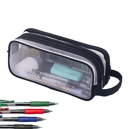 Samuliy Gitternetz-Bleistiftetui für Kinder – 2 Fächer Stifttasche mit transparentem Reißverschluss transparent Schreibwaren Make-up-Tasche – Handheld Multifunktions-Federmäppchen Stifttasche für von Samuliy