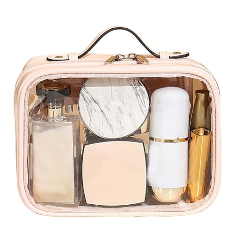 Samuliy Reise-Kulturbeutel, Kulturbeutel, Make-up-Tasche, transparent, mit tragbarem Griff, für Hautpflege, Toilettenartikel, Shampoo, Geburtstagsgeschenk für Frauen und Mädchen, Lotusfarbe, 1 von Samuliy