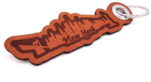 Samunshi® Leder Schlüsselanhänger mit Gravur New York Geschenke Made in Germany 12x3,7cm Cognac braun/graviert von Samunshi