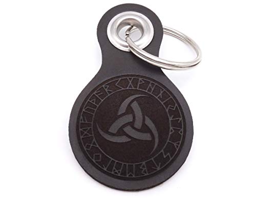 Samunshi® Odins DREI Hörner Schlüsselanhänger Leder Gravur Motiv für Männer und Frauen Individuell Schlüssel Anhänger Geschenk 8x4,8cm dunkel braun/graviert von Samunshi