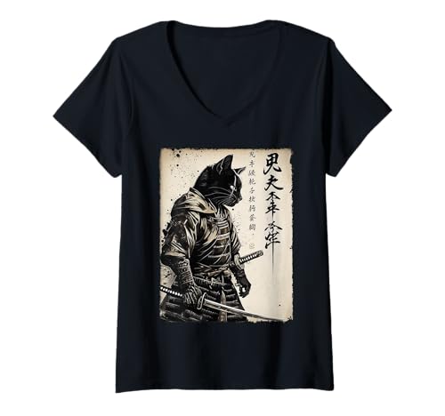 Damen Samurai-Katze, japanische Kunst, Anime-Geschenke, Männer, Frauen, Kinder, Grafik T-Shirt mit V-Ausschnitt Damen Samurai-Katze, japanische Kunst, Anime-Geschenke, Männer, Frauen, Kinder, Grafik T-Shirt mit V-Ausschnitt von Samurai Cat Apparel Gifts Graphic Tees