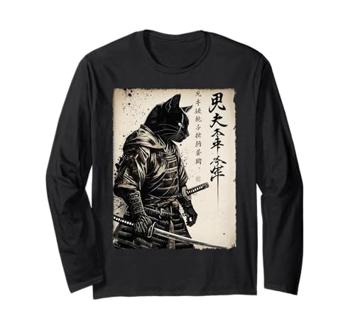 Samurai-Katze, japanische Kunst, Anime-Geschenke, Männer, Frauen, Kinder, Grafik Langarmshirt von Samurai Cat Apparel Gifts Graphic Tees