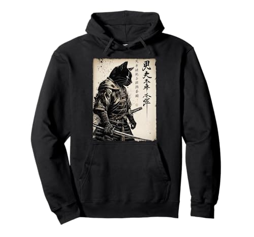 Samurai-Katze, japanische Kunst, Anime-Geschenke, Männer, Frauen, Kinder, Grafik Pullover Hoodie von Samurai Cat Apparel Gifts Graphic Tees