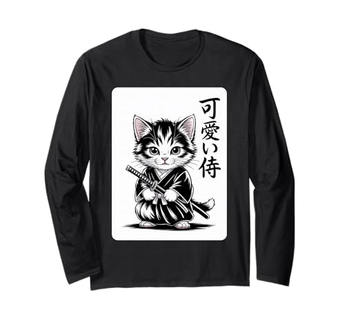Japanisches Baby Neko - Kawaii Kätzchen Samurai Katze Langarmshirt von Samurai Cat Kawaii - Chibi Kitten Warrior