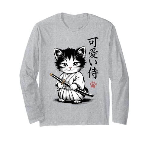 Kätzchen Samurai Katze - Kawaii Baby Neko Langarmshirt von Samurai Cat Kawaii - Chibi Kitten Warrior