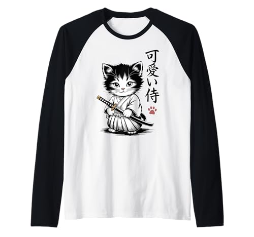 Kätzchen Samurai Katze - Kawaii Baby Neko Raglan von Samurai Cat Kawaii - Chibi Kitten Warrior