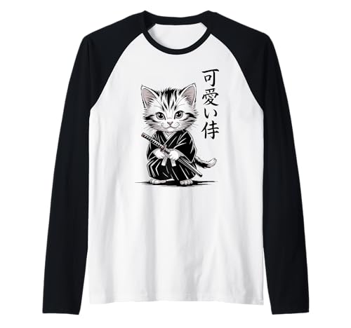 Kawaii Baby Neko - Kawaii Kätzchen Samurai Katze Raglan von Samurai Cat Kawaii - Chibi Kitten Warrior