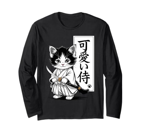 Kawaii Kätzchen Samurai Katze - Kawaii Baby Neko Langarmshirt von Samurai Cat Kawaii - Chibi Kitten Warrior