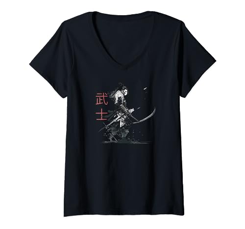 Damen Samurai Motiv - Japanische Krieger Kunst - Japan Mode T-Shirt mit V-Ausschnitt Damen Samurai Motiv - Japanische Krieger Kunst - Japan Mode T-Shirt mit V-Ausschnitt von Samurai Japanische Krieger Kunst