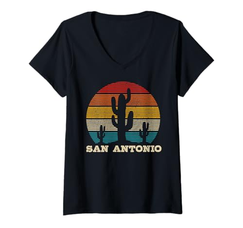Damen San Antonio Texas Kaktus Vintage Souvenir T-Shirt mit V-Ausschnitt von San Antonio Texas Vintage Souvenirs