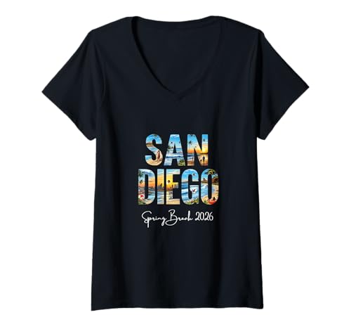 Damen San Diego California Spring Break 2026 Urlaubsreisen T-Shirt mit V-Ausschnitt von San Diego California Travel SPRING BREAK 2026