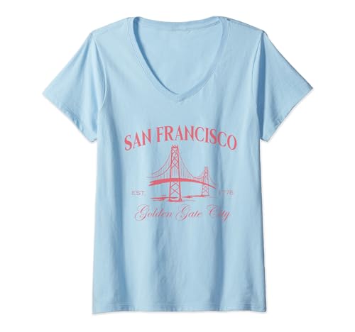 Damen San Francisco Golden Gate City by The Bay Familienurlaub T-Shirt mit V-Ausschnitt von San Francisco Family Vacation 2024