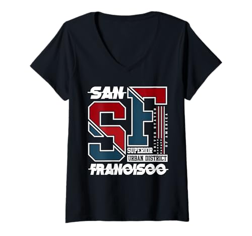 Damen SF San Francisco T-Shirt mit V-Ausschnitt von San Francisco Geschenk California Souvenir DAIMMER