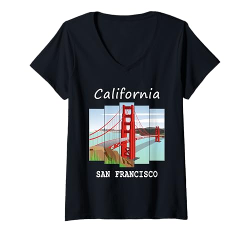 Damen Retro-Souvenir von San Francisco, Kalifornien, Golden Gate Bridge T-Shirt mit V-Ausschnitt von San Francisco Souvenir Shirts