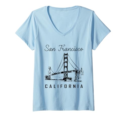Damen Retro-Souvenir von San Francisco, Kalifornien, Golden Gate Bridge T-Shirt mit V-Ausschnitt von San Francisco Souvenir Shirts